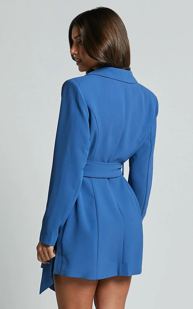 Women’s Tailored Blazer Mini Dress - Belted Lapel Wrap Design