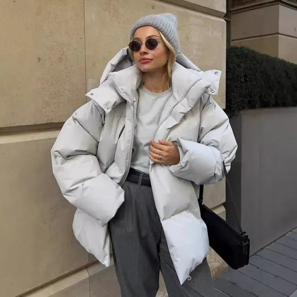 Women’s Oversized Puffer Jacket – Hooded Winter Coat