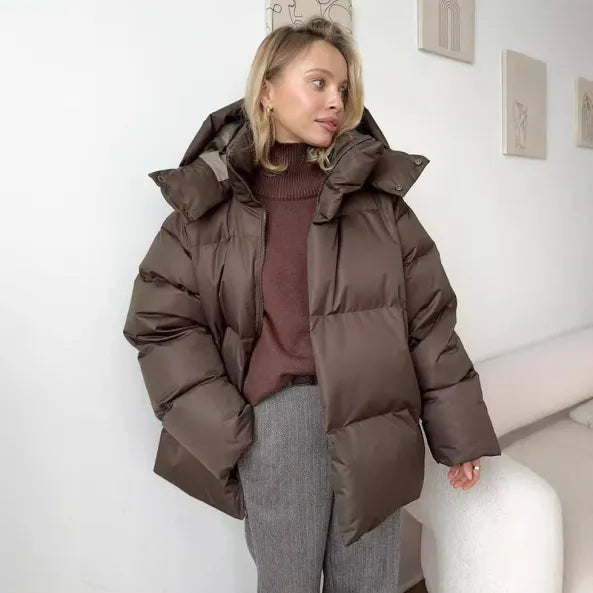 Women’s Oversized Puffer Jacket – Hooded Winter Coat