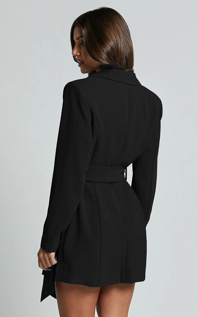 Women’s Tailored Blazer Mini Dress - Belted Lapel Wrap Design