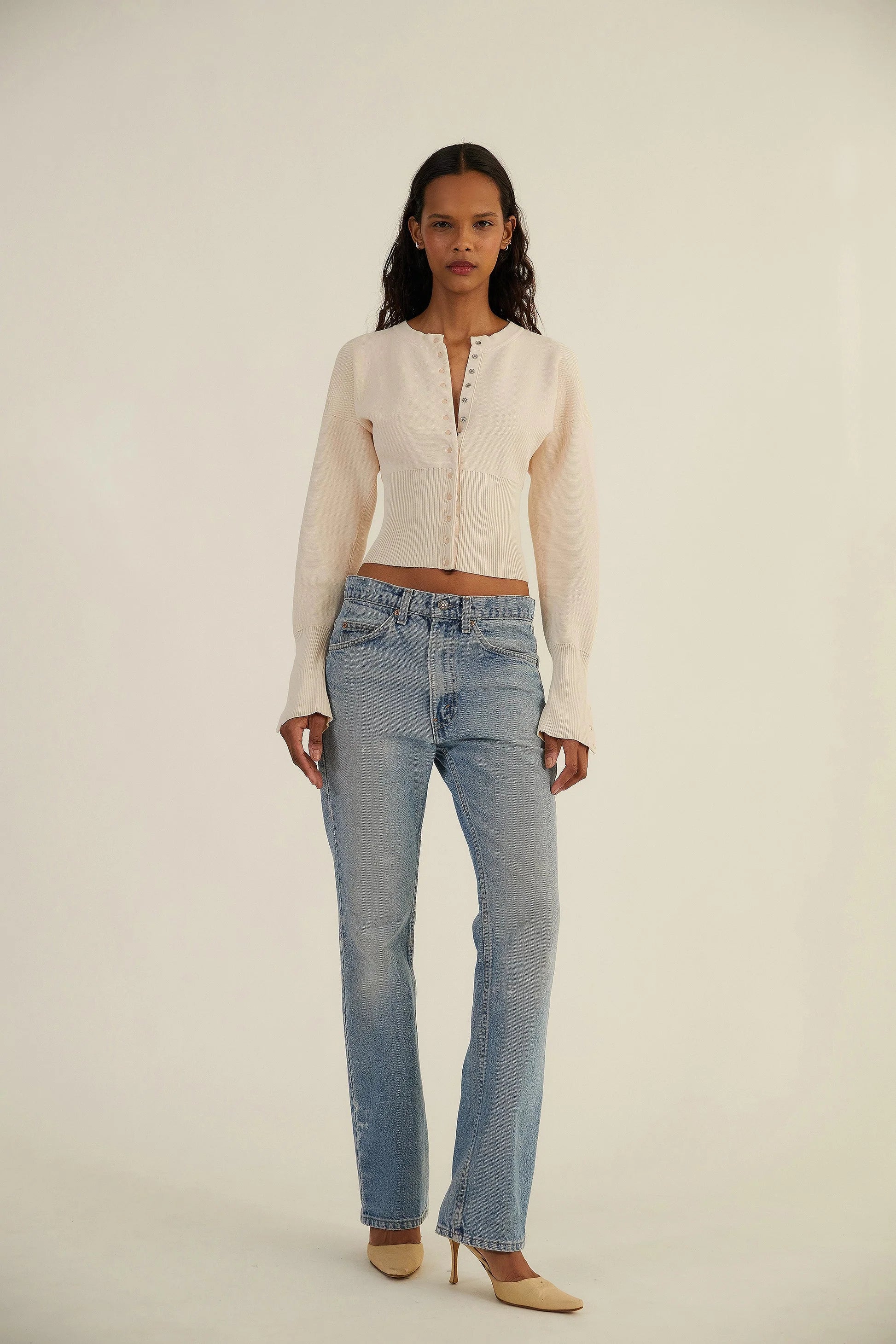 Women’s Fitted Button-Up Cardigan | Long Sleeve Cropped Knit Top