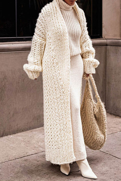 Women’s Chunky Knit Long Cardigan - Open Front Maxi Sweater Coat