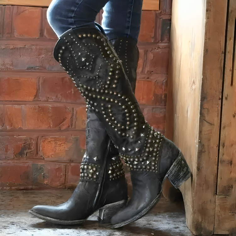 Women's Spring Studded Western Cowboy Boots