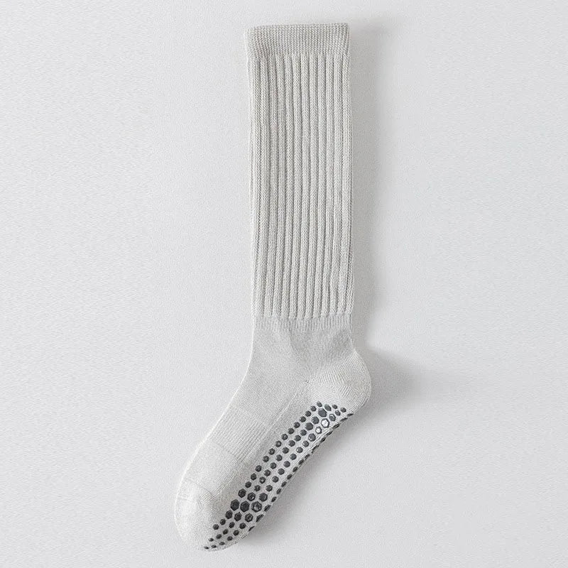 Women’s Cotton Terry Knee-High Slouch Non-Slip Yoga Pilates Silicone Dot Grip Socks