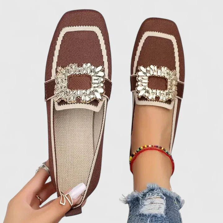 Women's Spring Square-Toe Embellished Slip-On Flats
