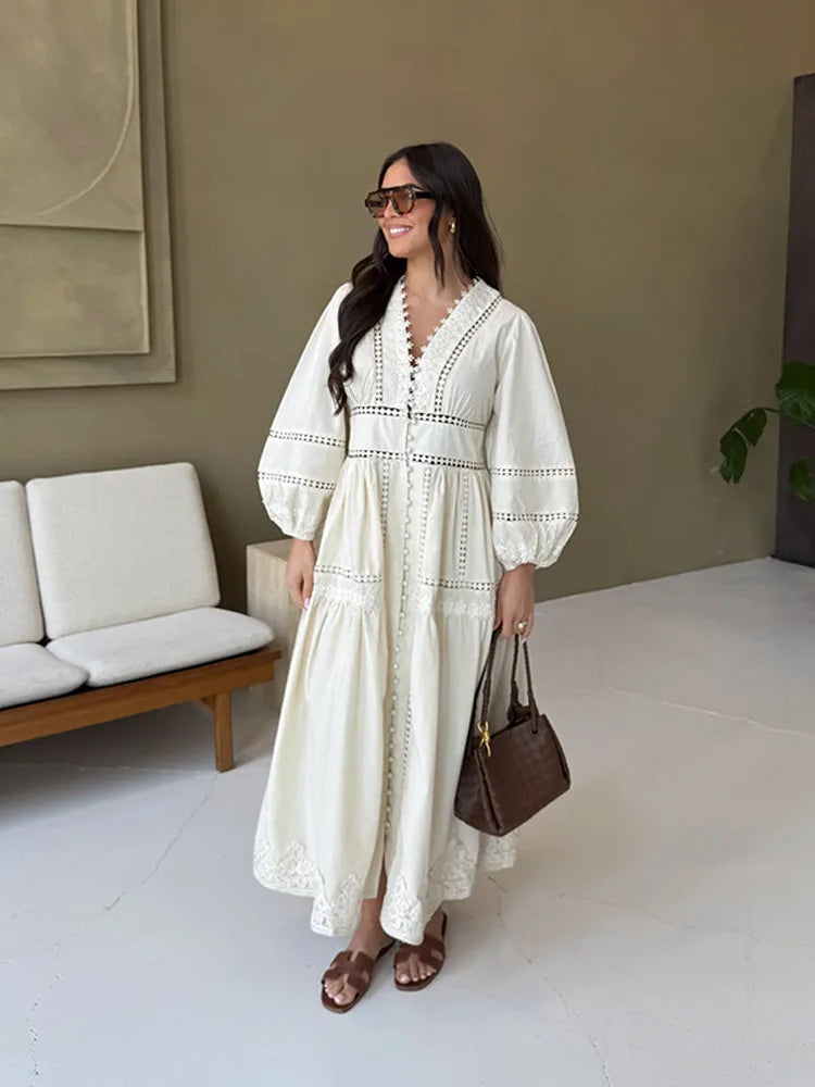 Caitlin - Lace V Neck Maxi Dress