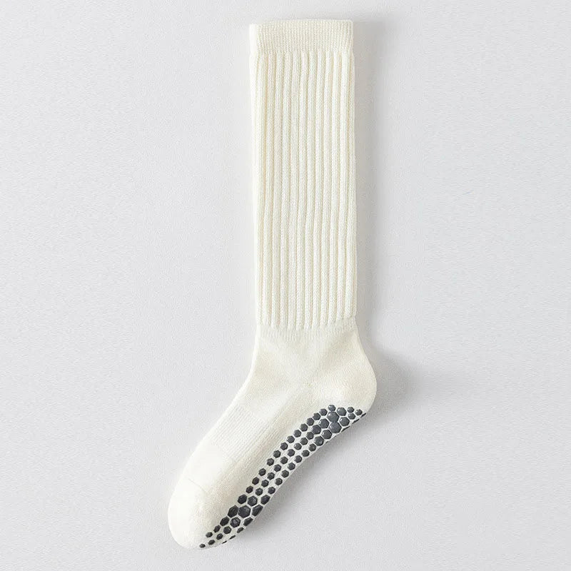 Women’s Cotton Terry Knee-High Slouch Non-Slip Yoga Pilates Silicone Dot Grip Socks