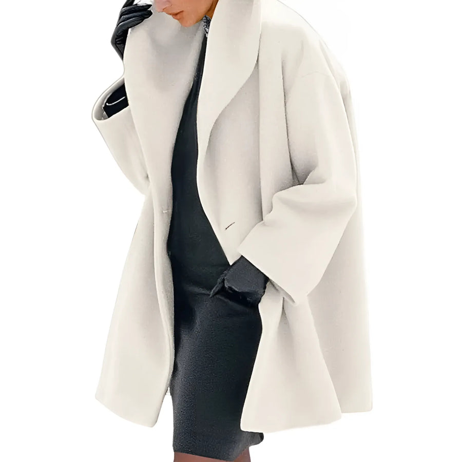 Women’s Minimalist Hooded Jacket - Single-Button Soft Oversize Coat