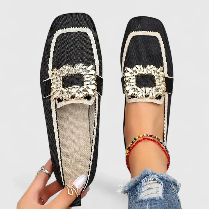 Women's Spring Square-Toe Embellished Slip-On Flats