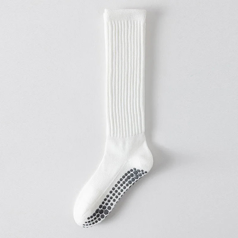 Women’s Cotton Terry Knee-High Slouch Non-Slip Yoga Pilates Silicone Dot Grip Socks