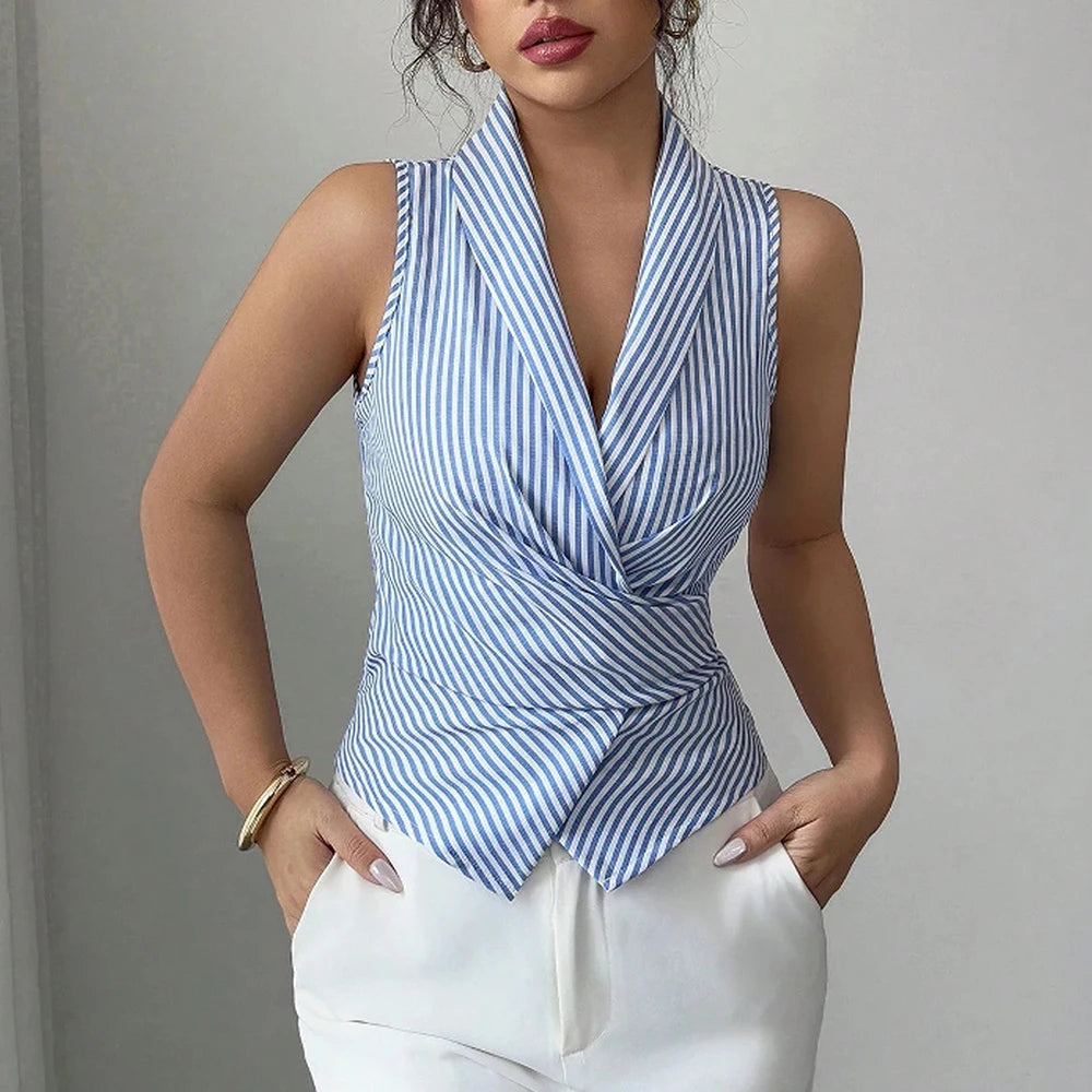 Calla - Stripe Wrap Sleeveless Top