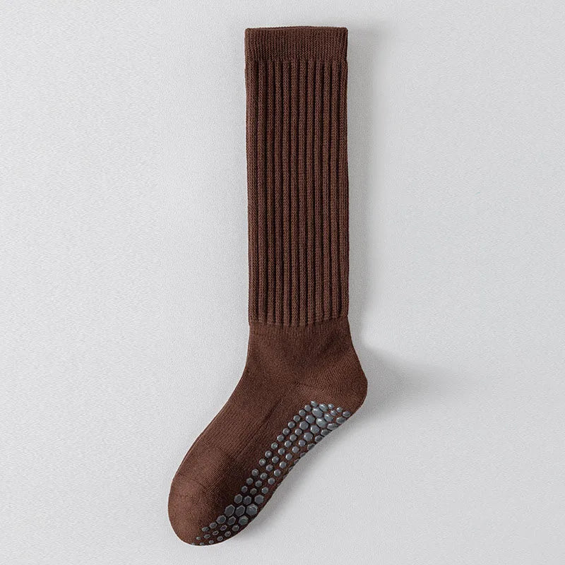 Women’s Cotton Terry Knee-High Slouch Non-Slip Yoga Pilates Silicone Dot Grip Socks