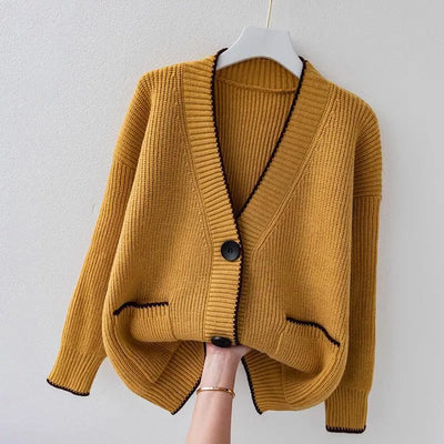 Women’s Oversized Knit Cardigan - Button Front Pocket Detail