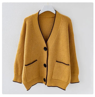Women’s Oversized Knit Cardigan - Button Front Pocket Detail