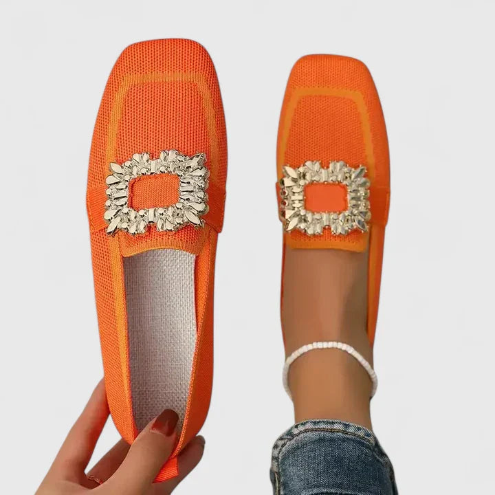 Women's Spring Square-Toe Embellished Slip-On Flats