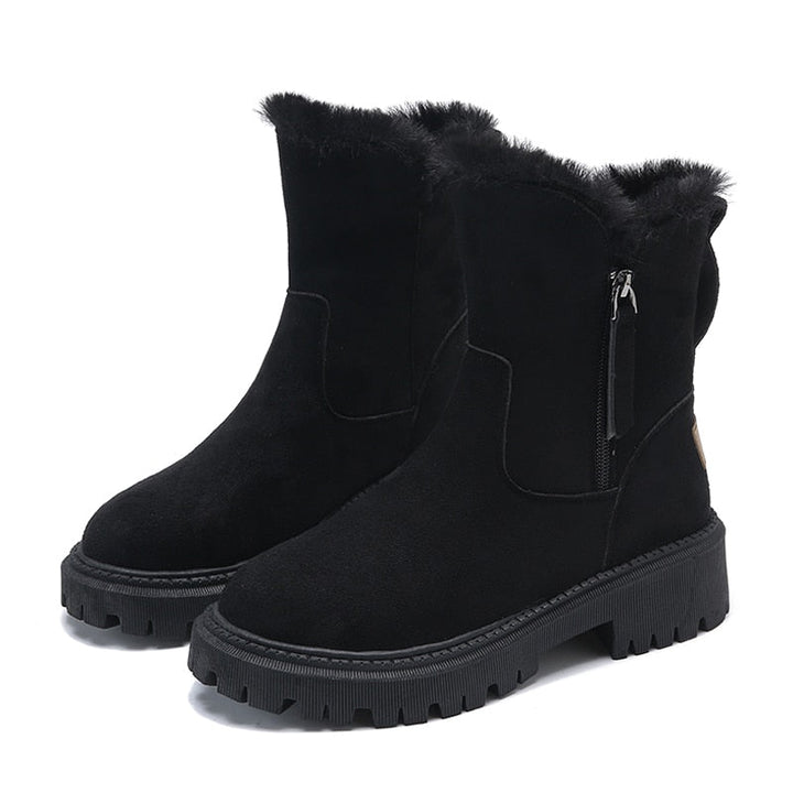 Women’s FrostStep Plush-Lined Winter Ankle Boots – Zip-Up Chunky Sole