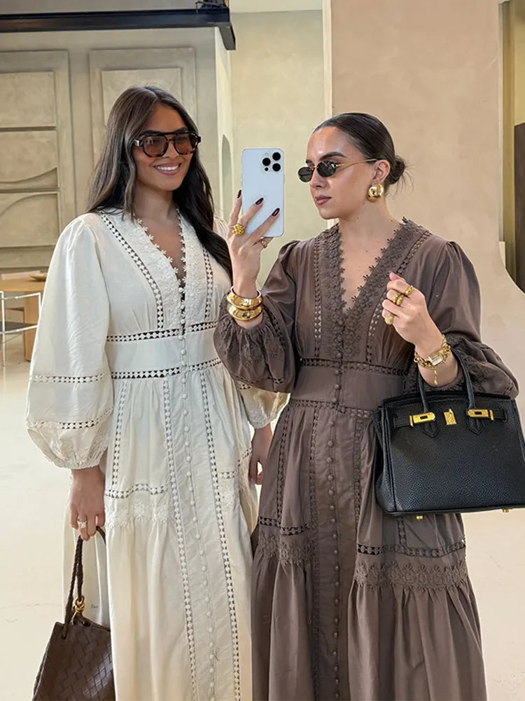 Caitlin - Lace V Neck Maxi Dress
