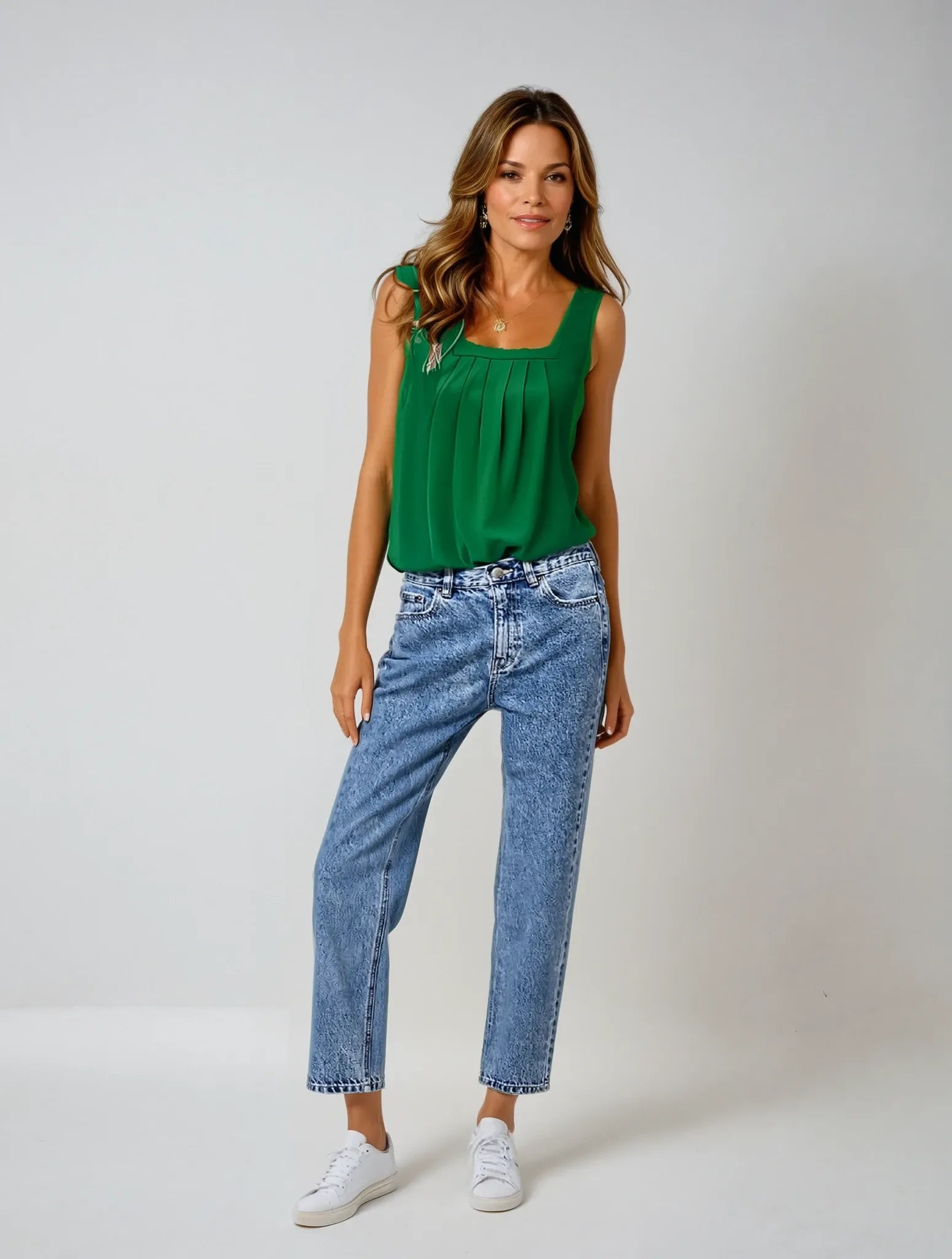 Mira - Pleated Square Neck Sleeveless Top
