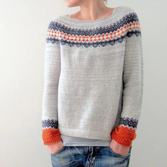 Women’s Nordic Pattern Knit Sweater - Relaxed Fit Pullover