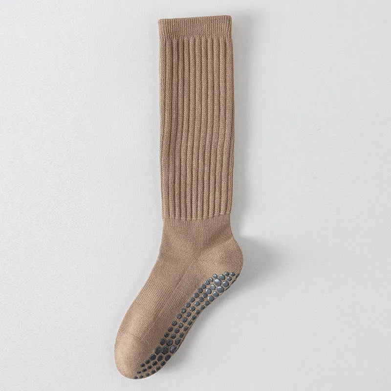 Women’s Cotton Terry Knee-High Slouch Non-Slip Yoga Pilates Silicone Dot Grip Socks