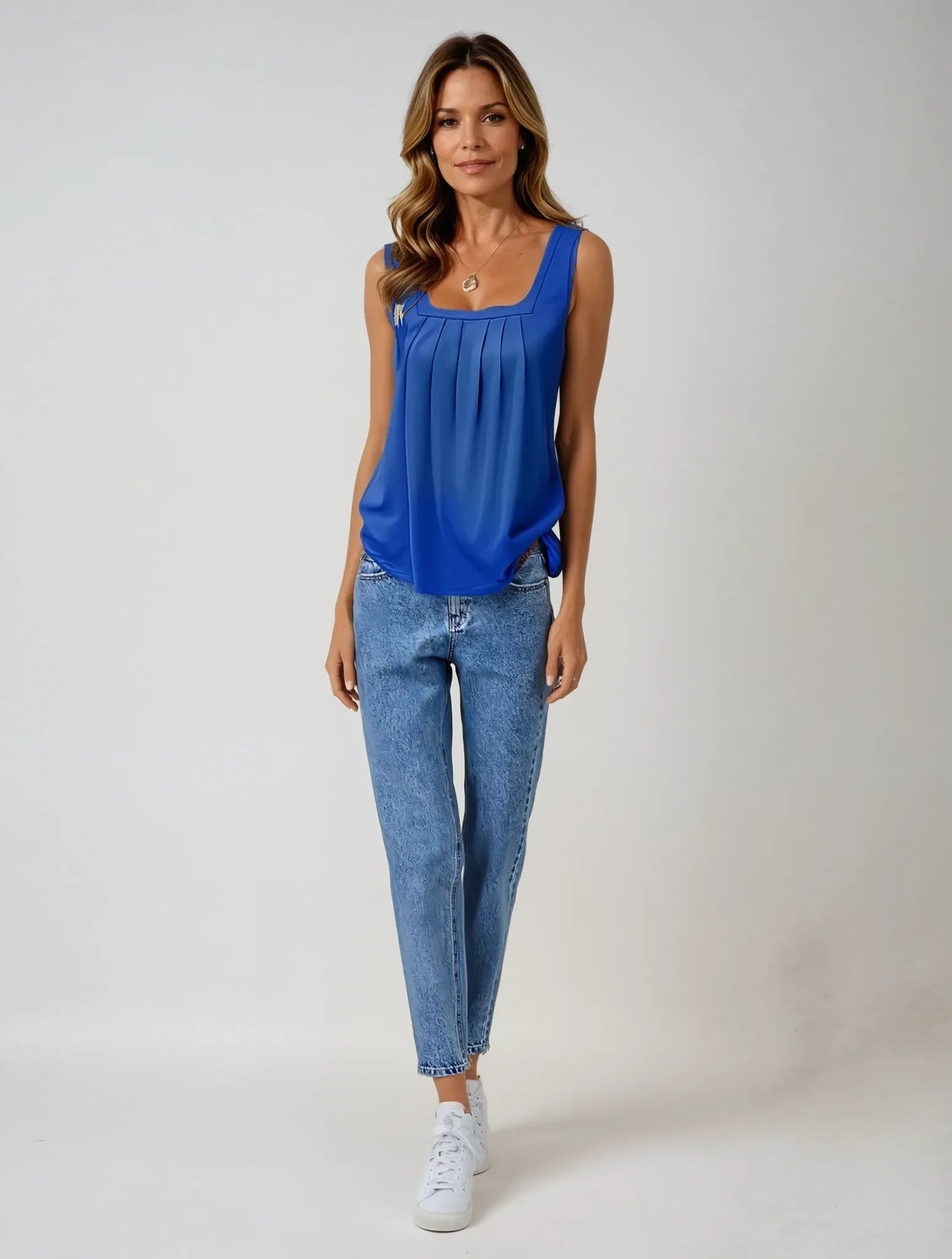 Mira - Pleated Square Neck Sleeveless Top
