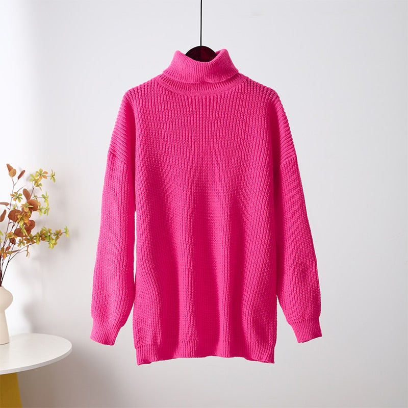 Women’s High Neck Chunky Knit Sweater - Oversized Winter Pullover
