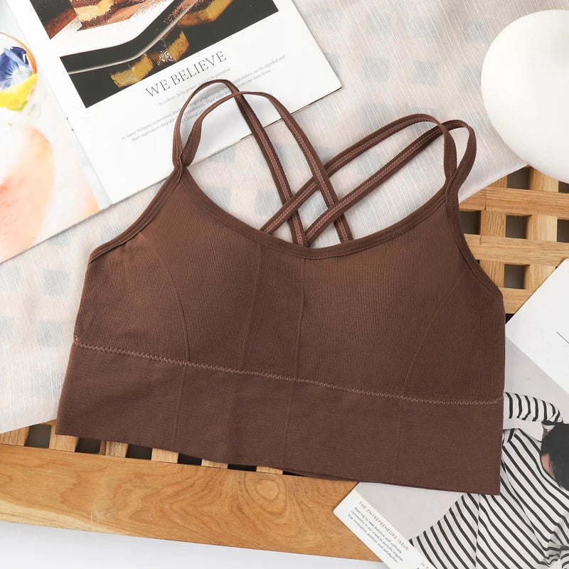 Women’s Cross-Back Push-Up Sports Bra Breathable Padded Solid Color for Yoga and Running