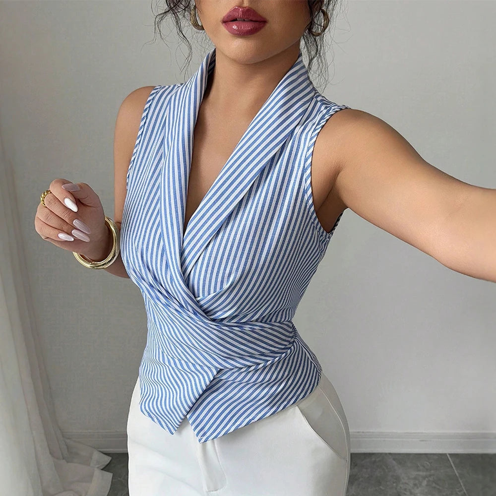 Calla - Stripe Wrap Sleeveless Top