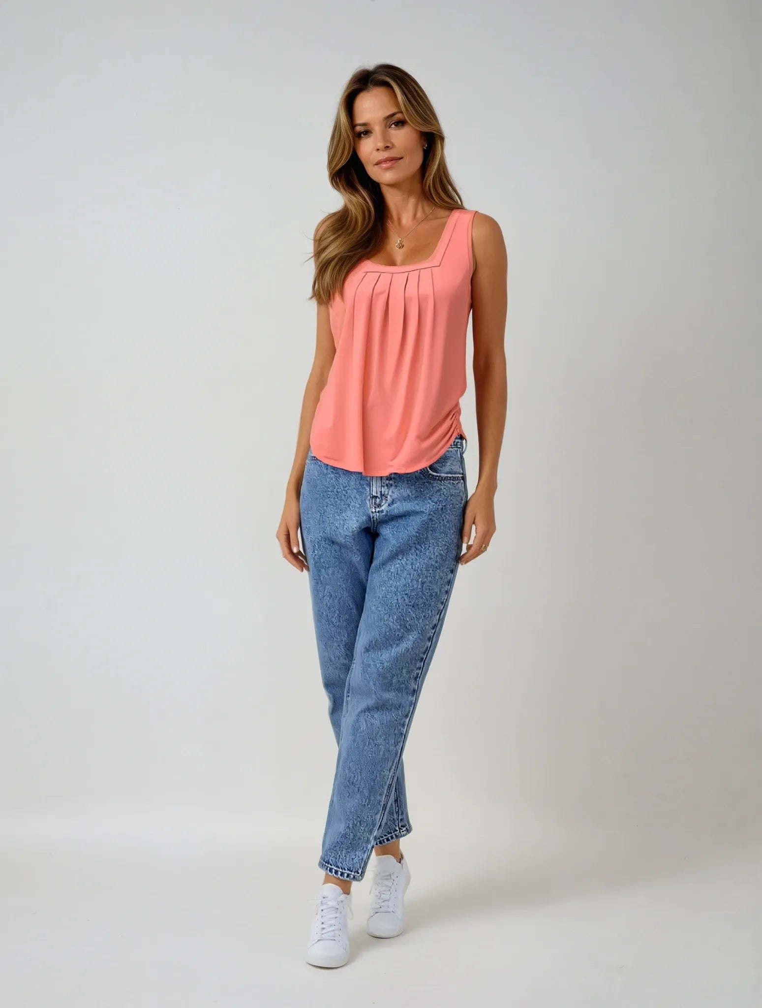 Mira - Pleated Square Neck Sleeveless Top