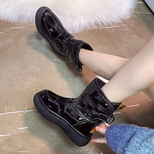 Women’s Glossy Ankle Winter Boots - Waterproof Platform Shoes