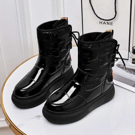 Women’s Glossy Ankle Winter Boots - Waterproof Platform Shoes