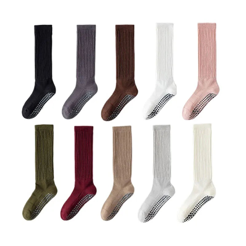 Women’s Cotton Terry Knee-High Slouch Non-Slip Yoga Pilates Silicone Dot Grip Socks