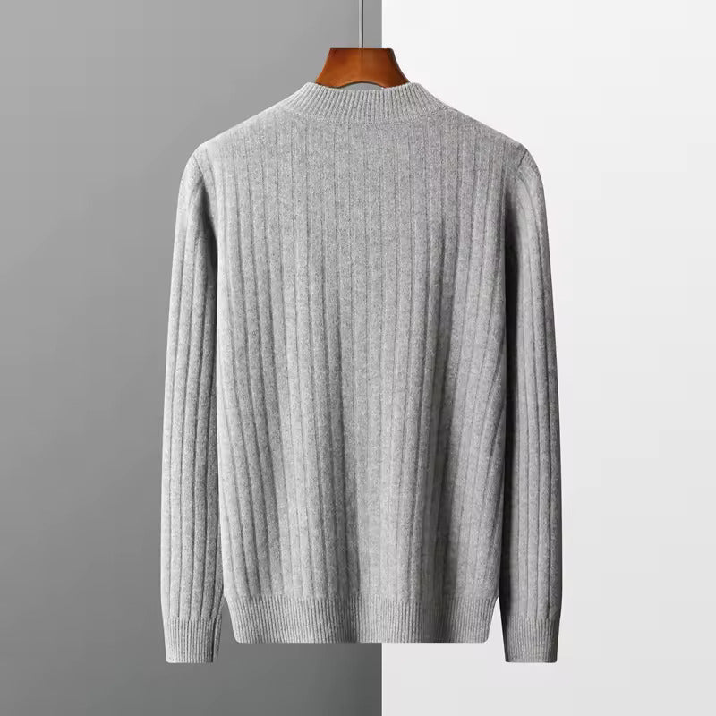 Men’s Ribbed Zip Cardigan - Textured Crew-Neck Sweater