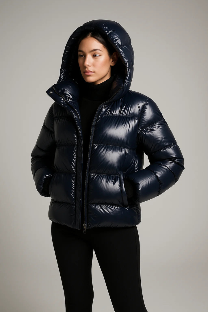 Women’s Gloss Puffer Jacket - Cropped Fit Adjustable Hood