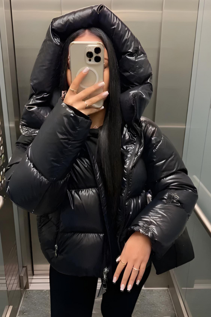 Women’s Gloss Puffer Jacket - Cropped Fit Adjustable Hood