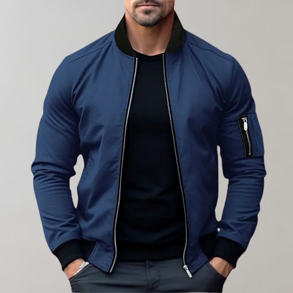 Men's Slim-Fit Zip-Up Bomber Jacket With Pockets
