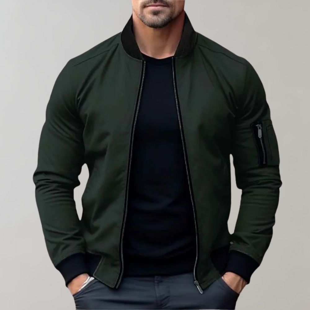 Men's Slim-Fit Zip-Up Bomber Jacket With Pockets