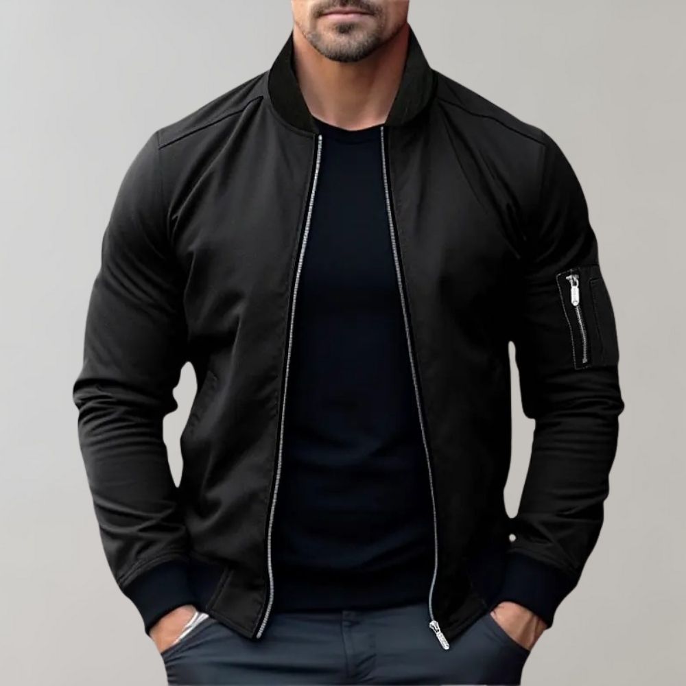 Men's Slim-Fit Zip-Up Bomber Jacket With Pockets