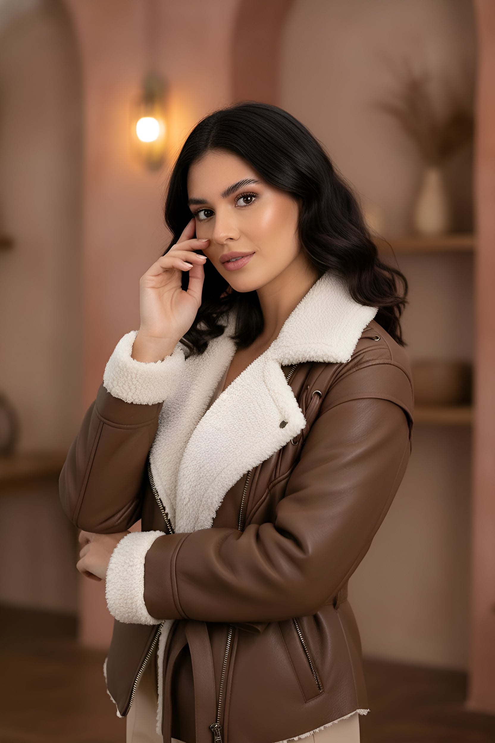 Women’s Belted Plush-Trim Jacket - Modern Everyday Layer