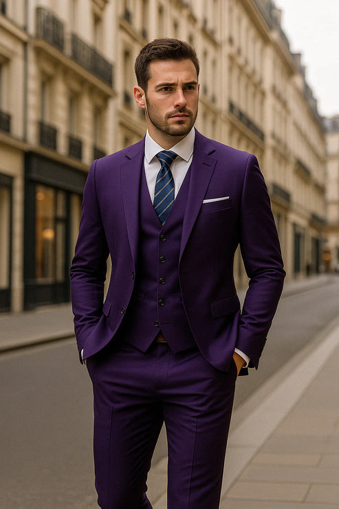 Men’s Tailored Three-Piece Suit - Slim Fit Formal Set