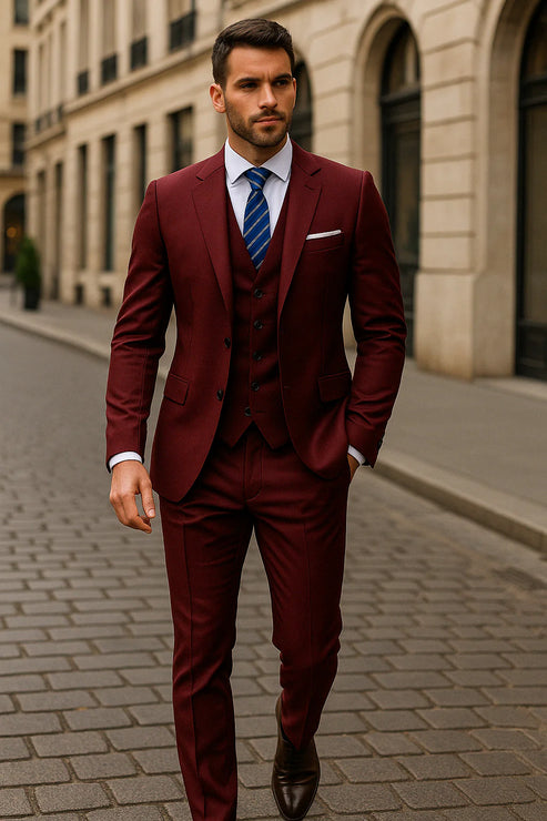 Men’s Tailored Three-Piece Suit - Slim Fit Formal Set