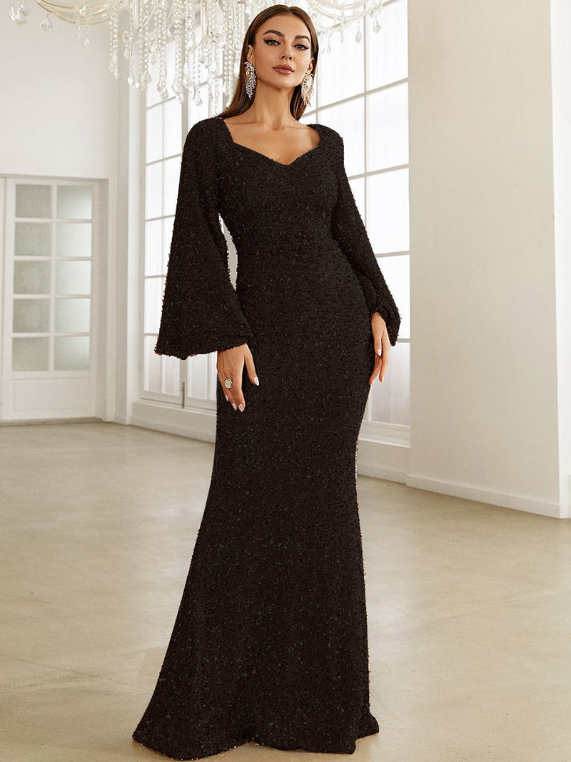 Sequin Long Sleeve Mermaid Evening Gown