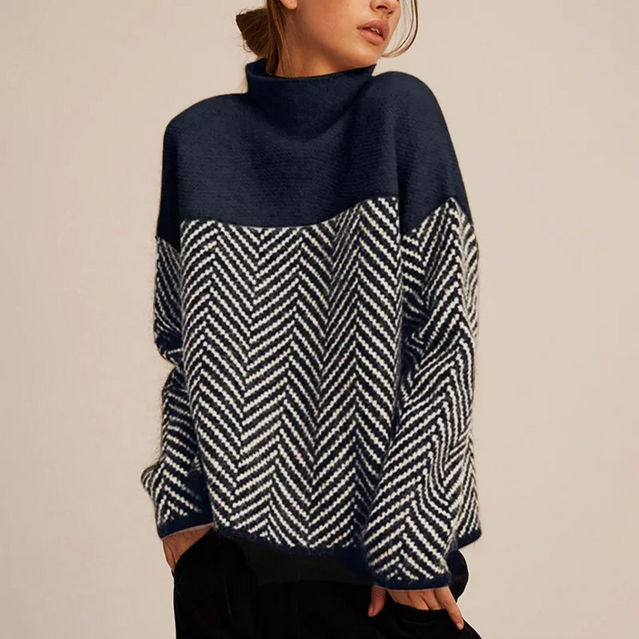 Women’s Evangeline Chevron Knit Turtleneck Sweater - Modern Textured Statement