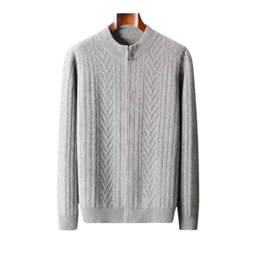 Men’s Ribbed Zip Cardigan - Textured Crew-Neck Sweater