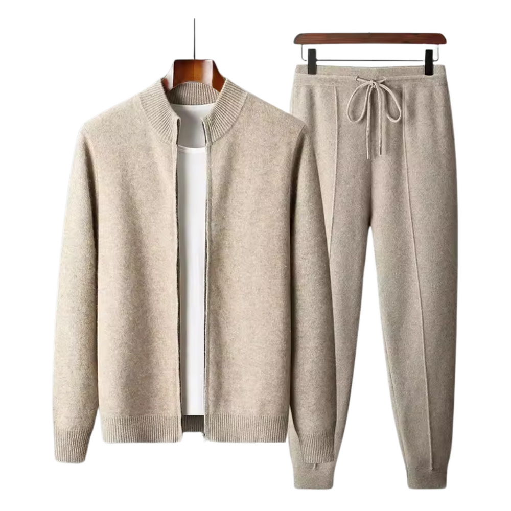 Men’s Knitted Lounge Set - Zip-Up Cardigan and Drawstring Trouser Set