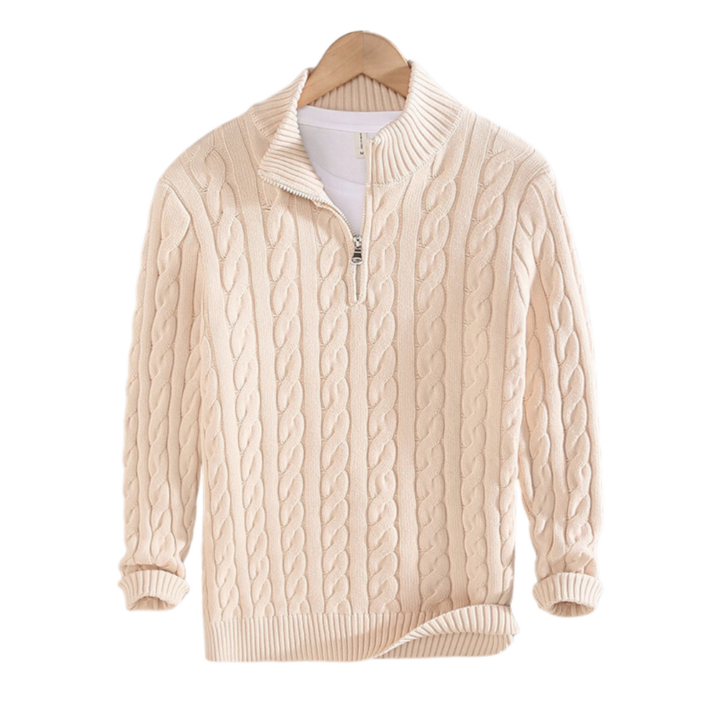 Men’s Cable Knit Half-Zip Sweater – Classic Textured Quarter-Zip Pullover