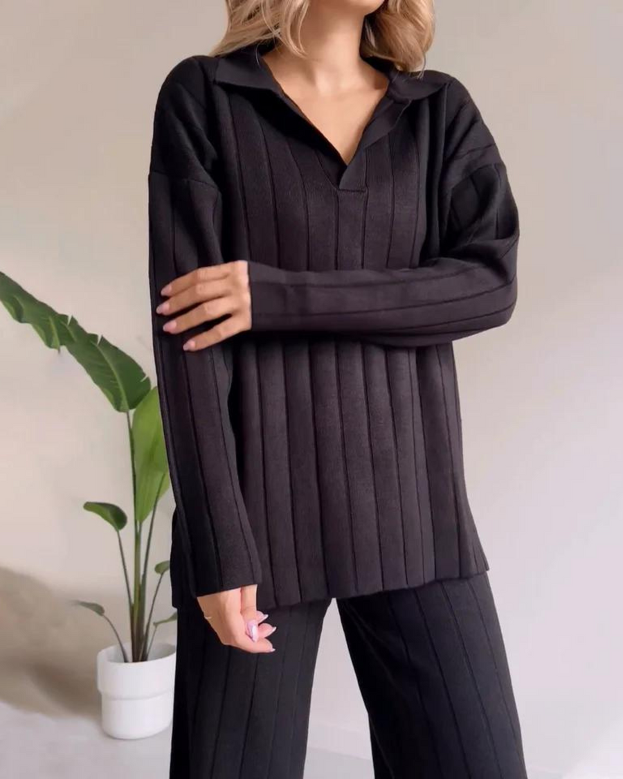 Women’s Ribbed Two-Piece Set - Relaxed Fit Top and Pants