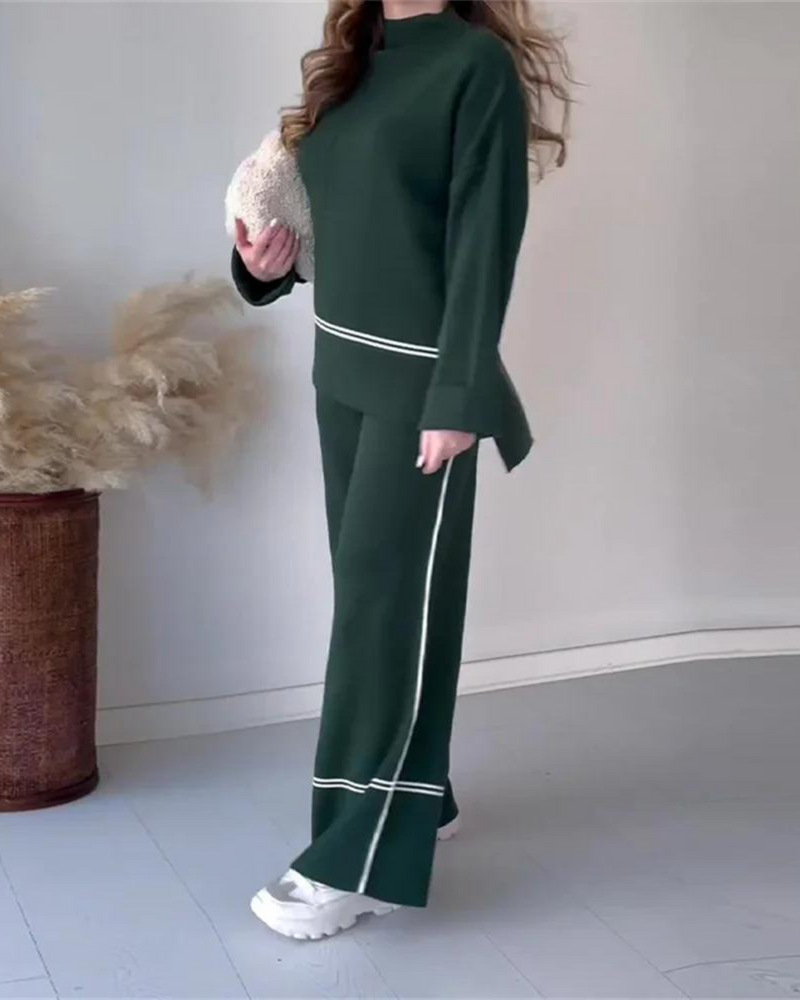 Women’s Two-Piece Lounge Set – Relaxed Fit Top Wide-Leg Pants