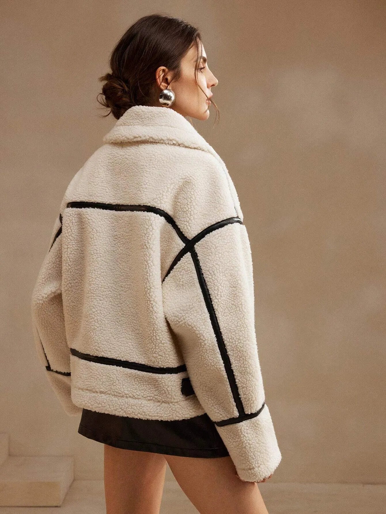 Woman's Faux Shearling Aviator Jacket - Winter Teddy Zip-Up