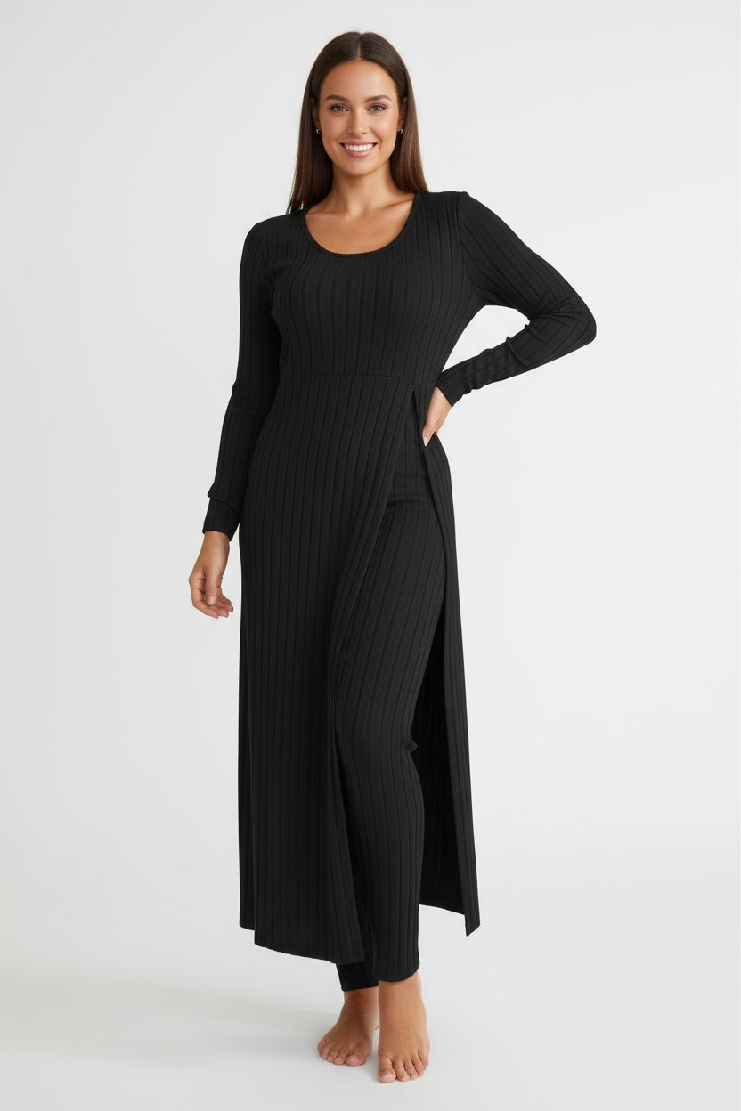 Women’s Lounia Ribbed Lounge Set - Longline Relaxed Homewear